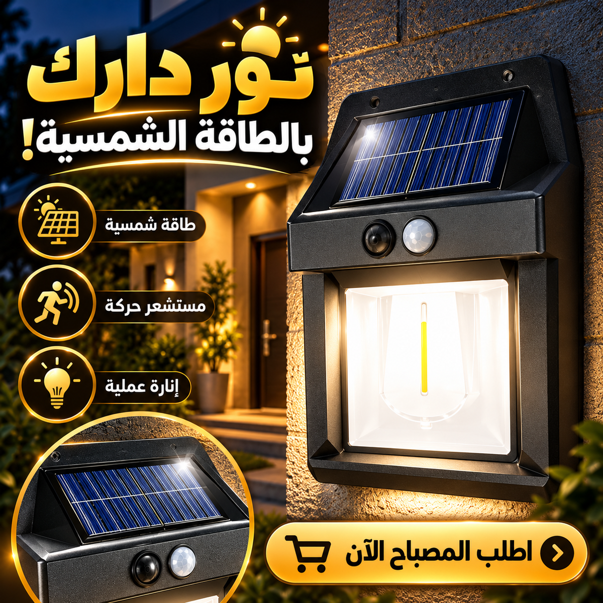 مصباح الحائط بالطاقة الشمسية مع مستشعر الحركة